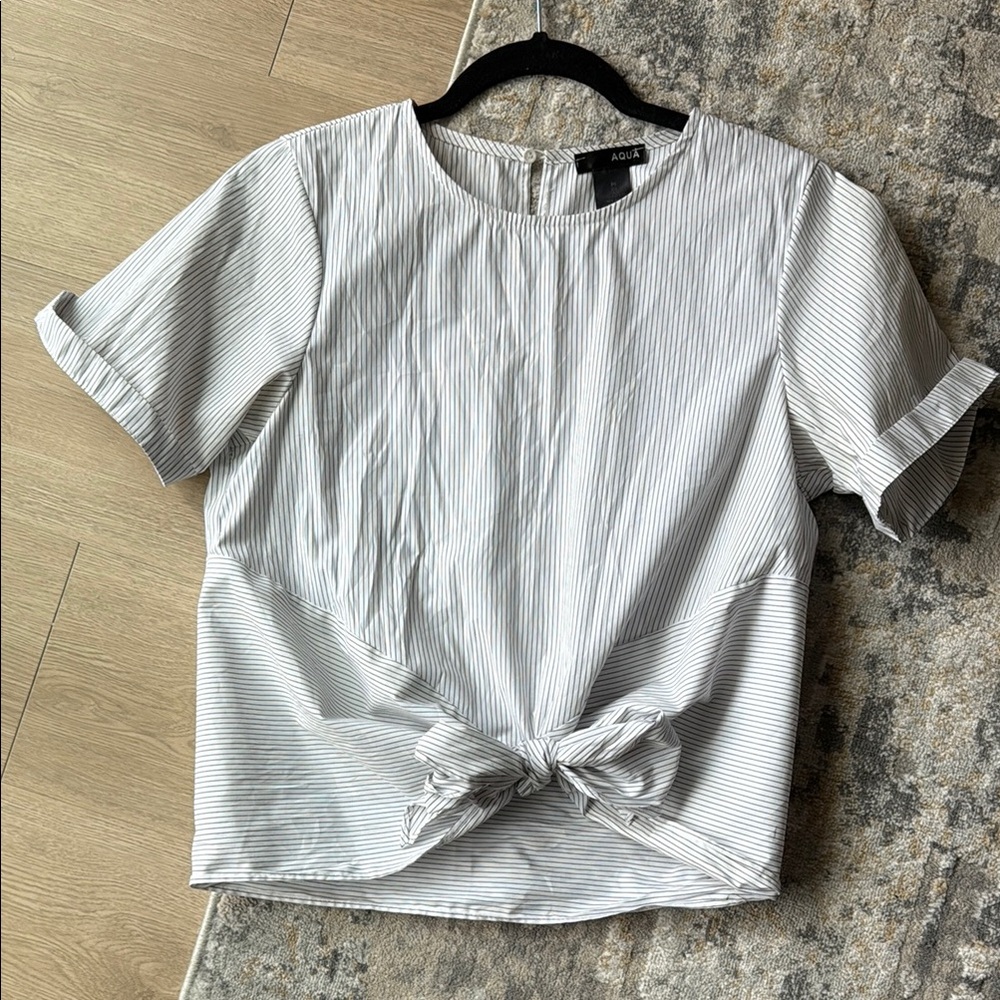 Aqua White Tie Front Short Sleeve T-Shirt